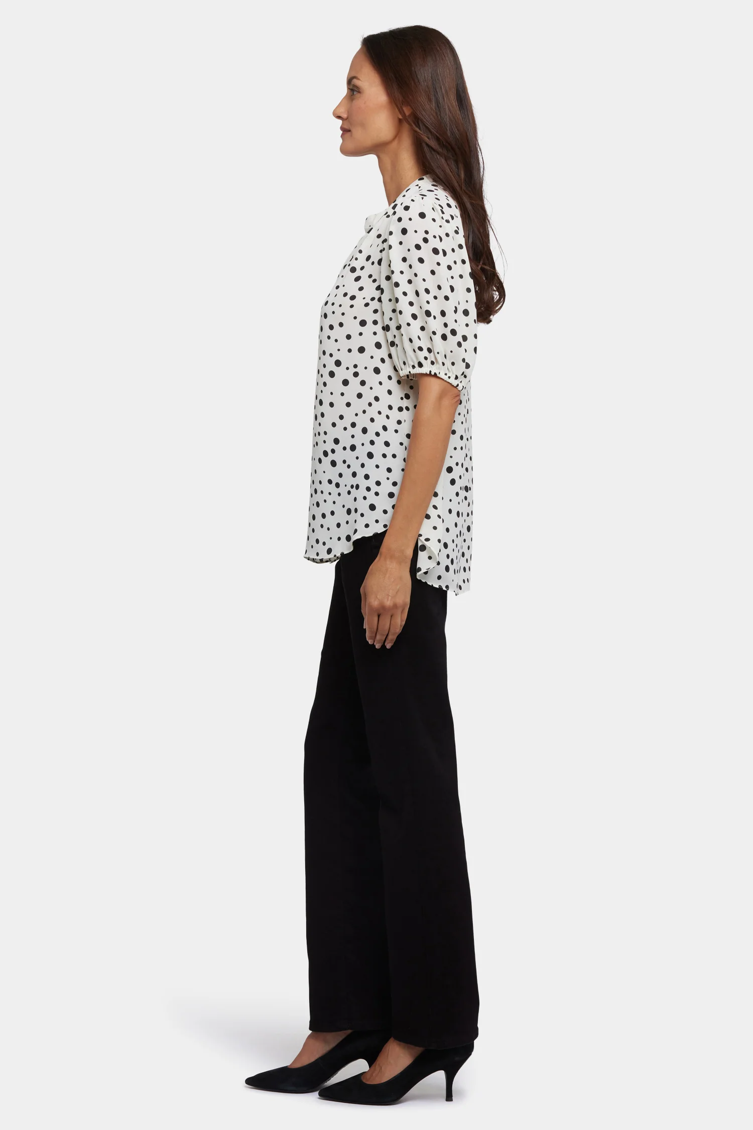 Short Puff Sleeved Popover Top - Josephine Dots - Image 3