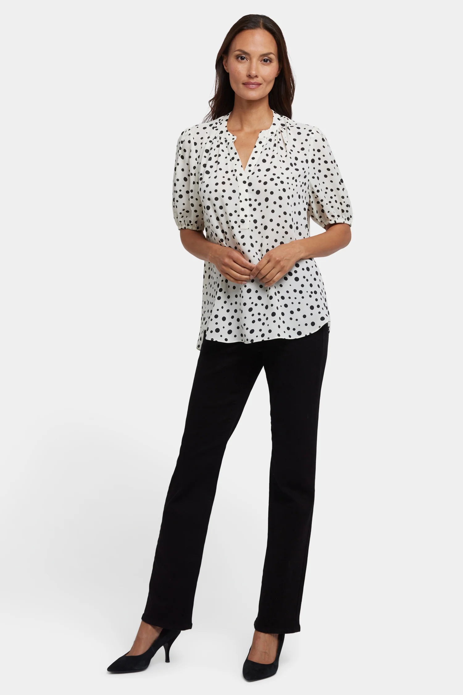Short Puff Sleeved Popover Top - Josephine Dots - Image 4