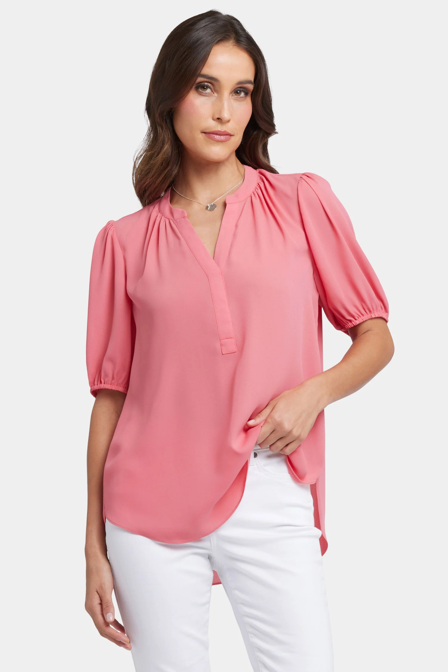Short Puff Sleeved Popover Top - Spiced Coral - Image 5