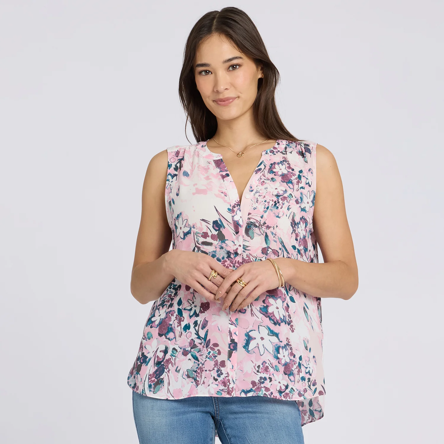 Sleeveless Pintuck Blouse - Floral Dreams - Image 5