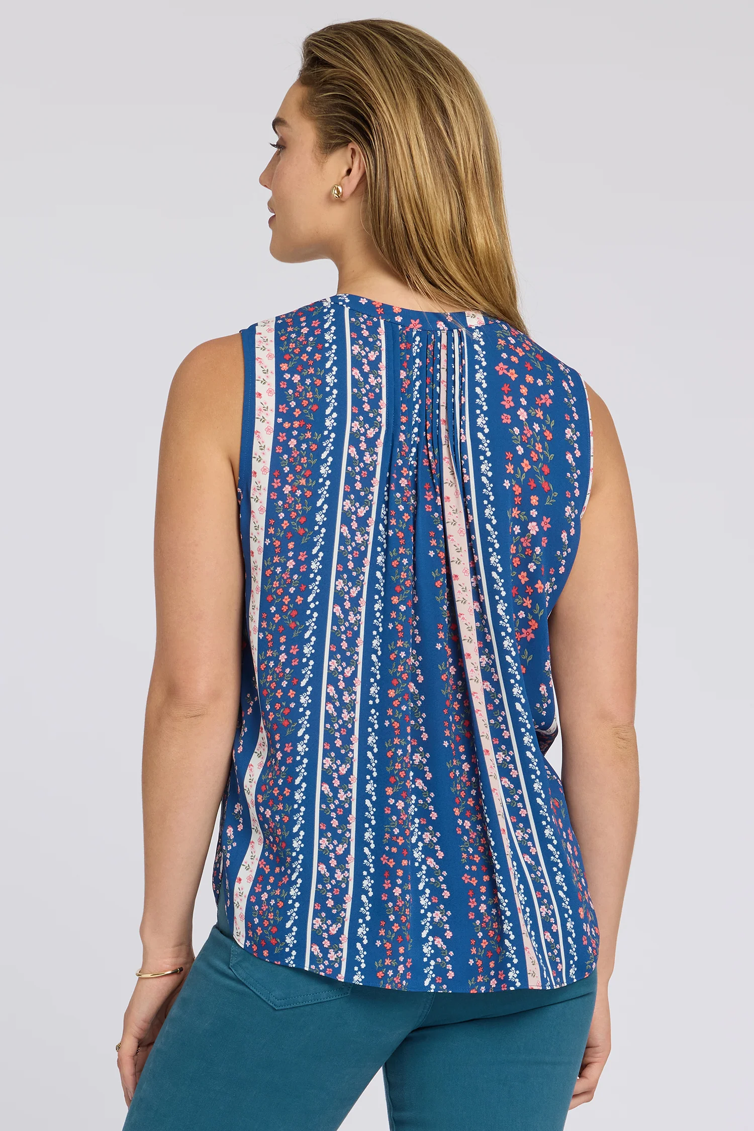 Sleeveless Pintuck Blouse - Floral Ribbons - Image 2
