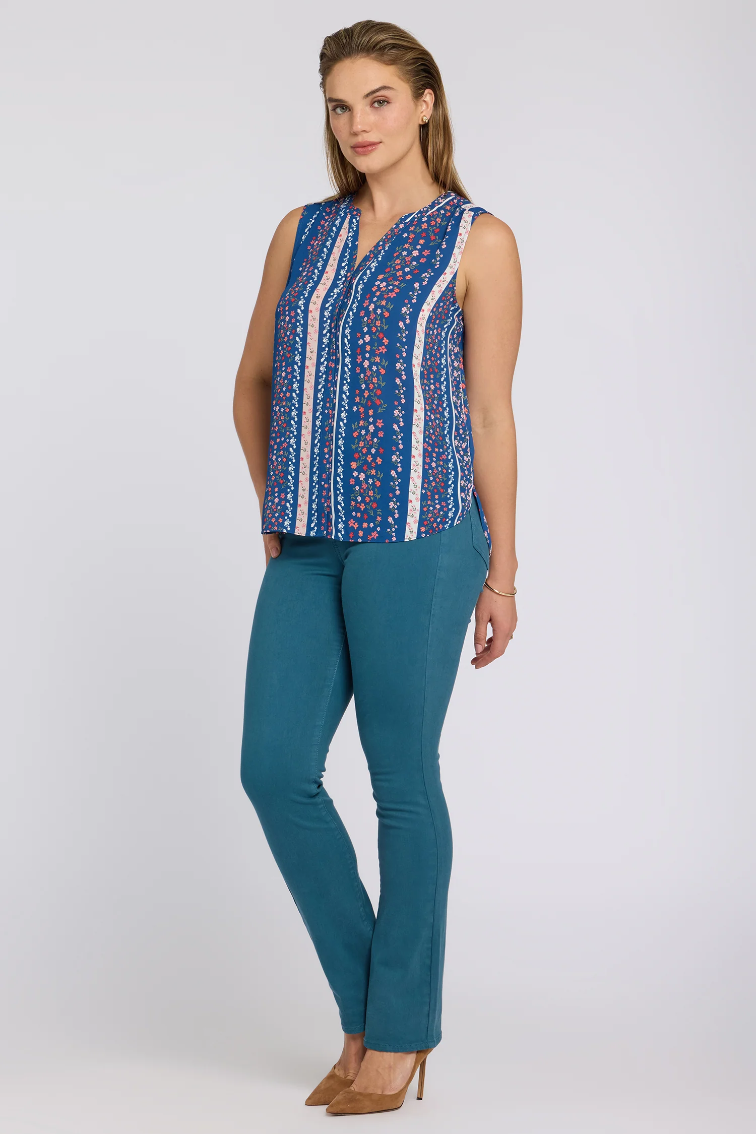 Sleeveless Pintuck Blouse - Floral Ribbons - Image 3