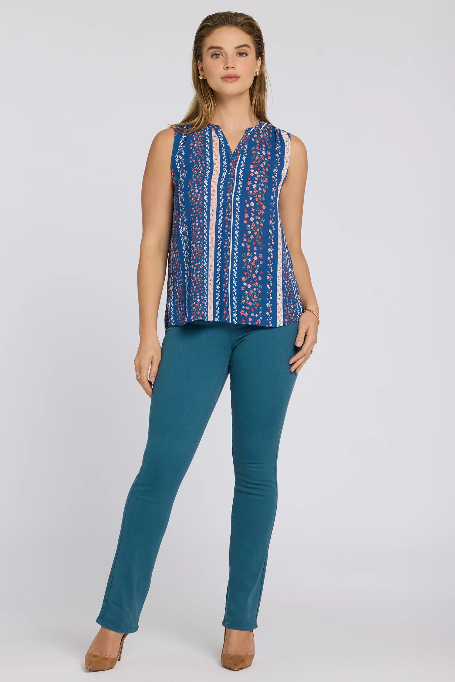Sleeveless Pintuck Blouse - Floral Ribbons - Image 4