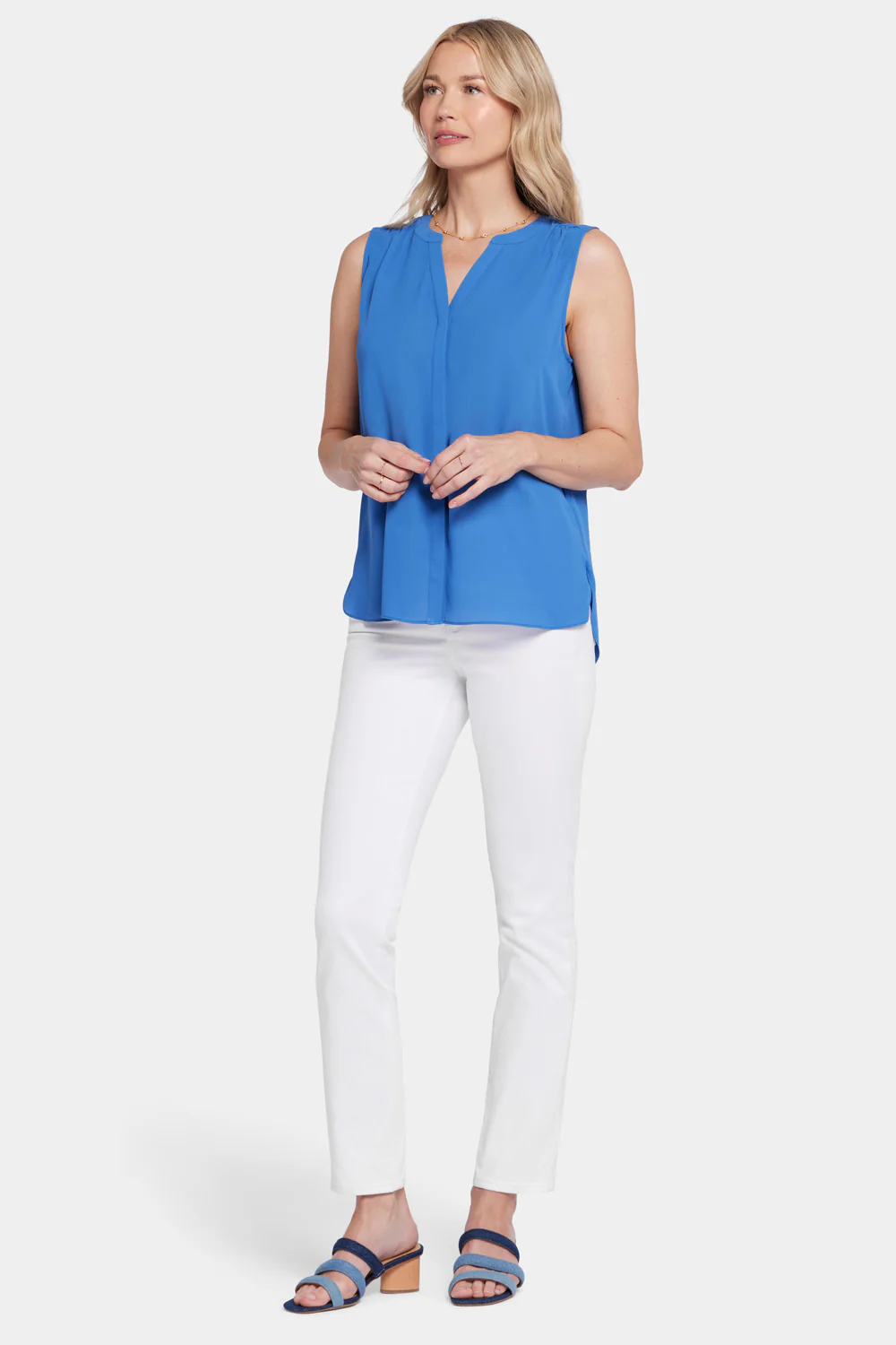 Sleeveless Pintuck Blouse  - Greek Sea - Image 5