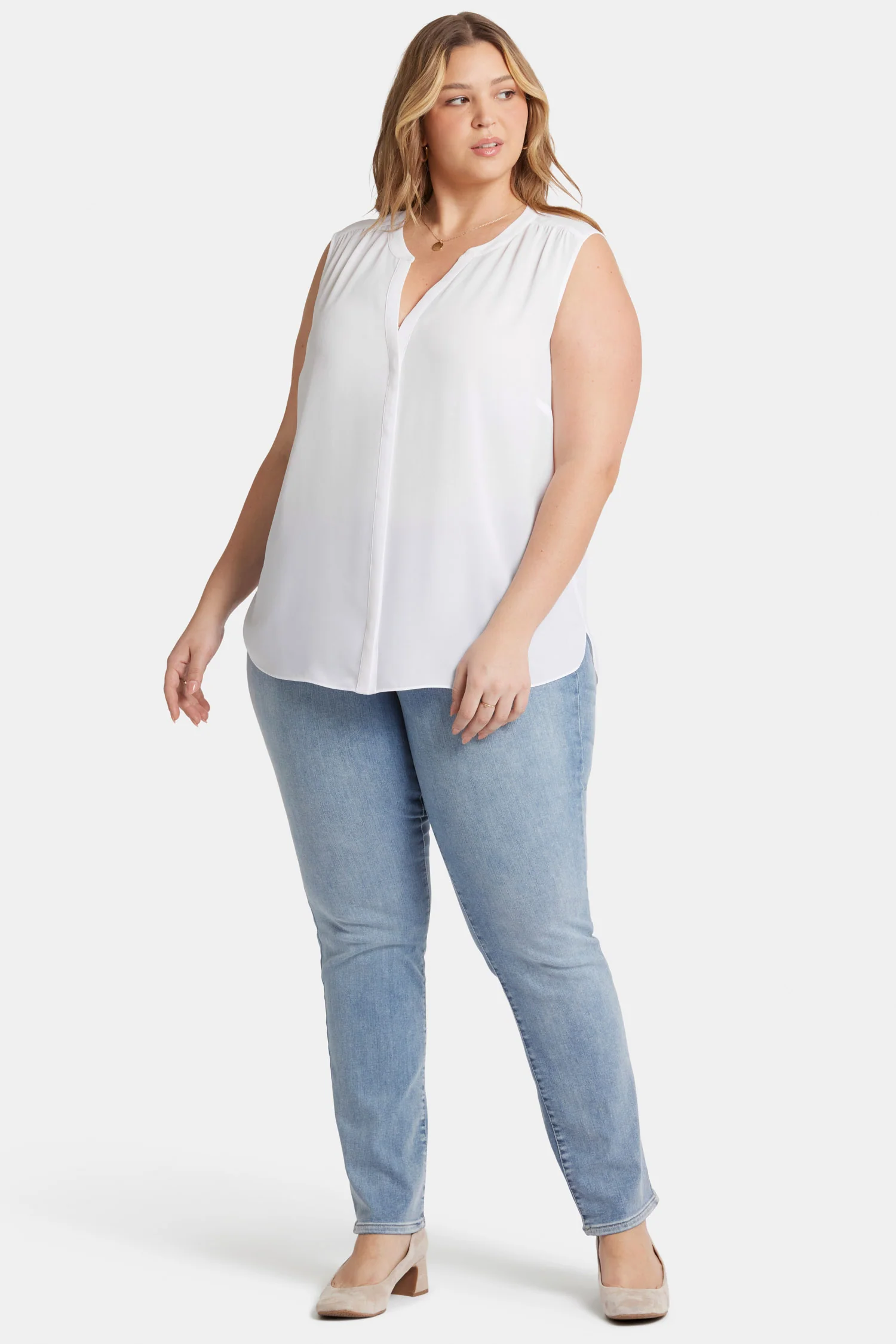 Sleeveless Pintuck Blouse In Plus Size - Optic White - Image 5