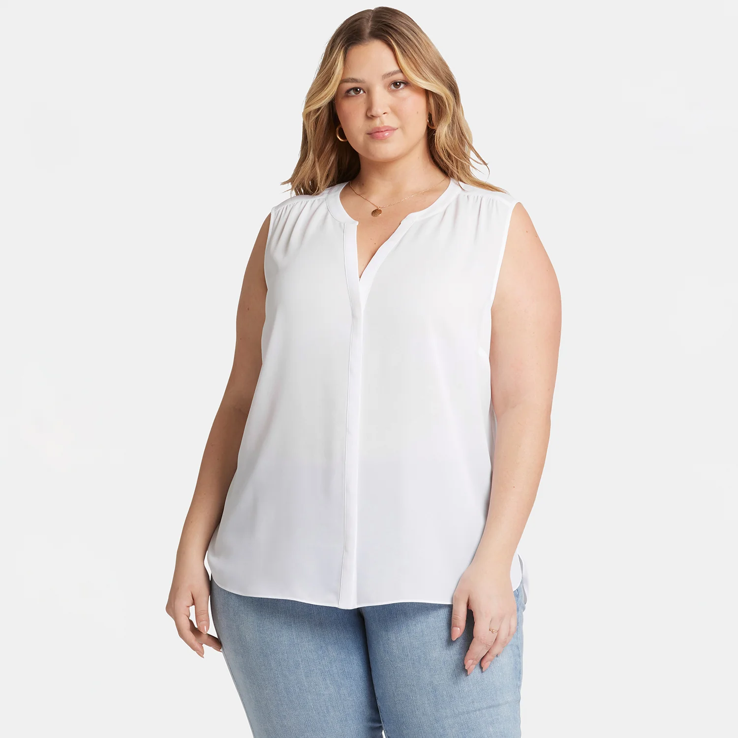 Sleeveless Pintuck Blouse In Plus Size - Optic White - Image 7