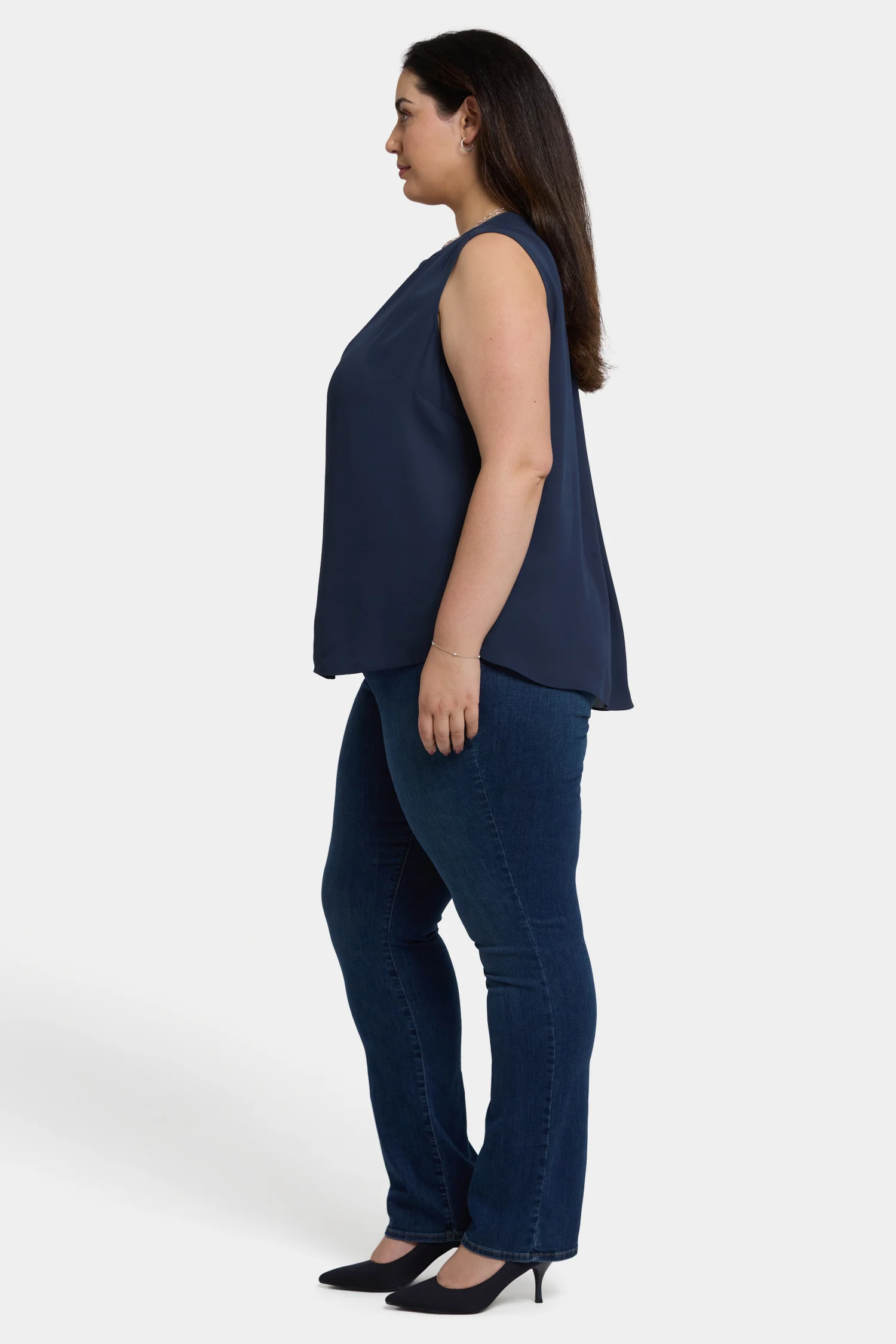Sleeveless Pintuck Blouse In Plus Size - Oxford Navy - Image 3