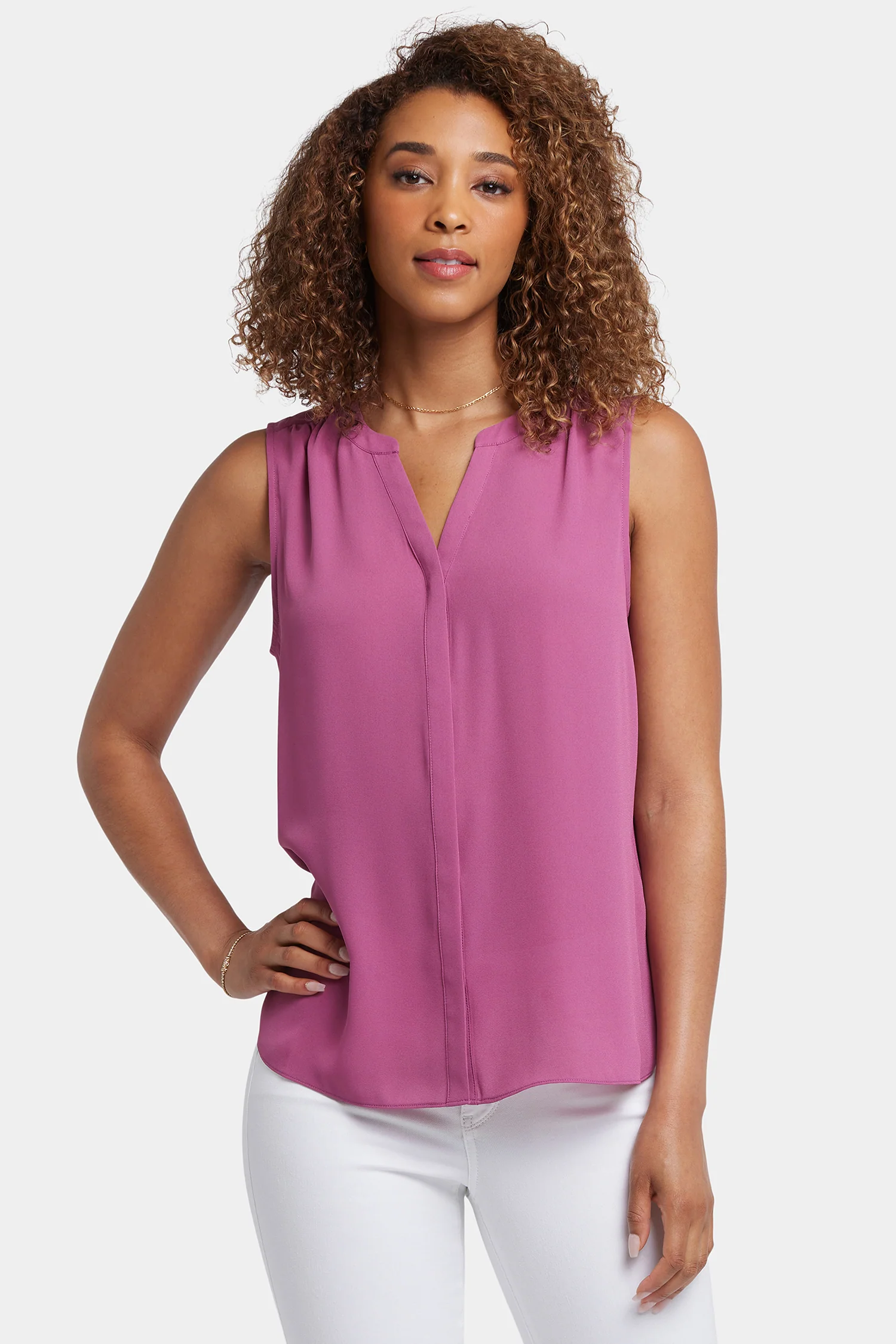 Sleeveless Pintuck Blouse - Red Violet - Image 5
