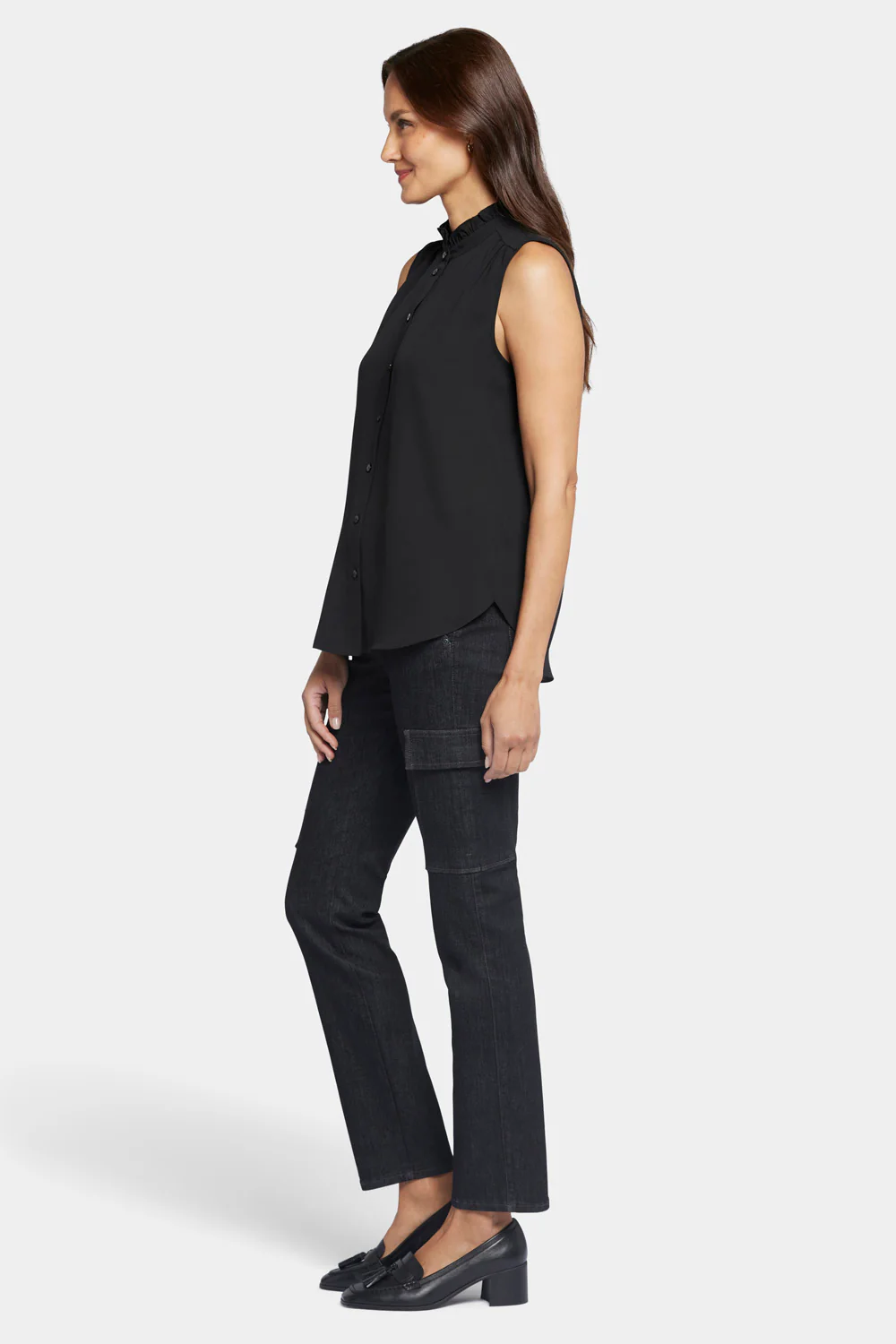 Sleeveless Ruffle Neck Blouse - Black - Image 3