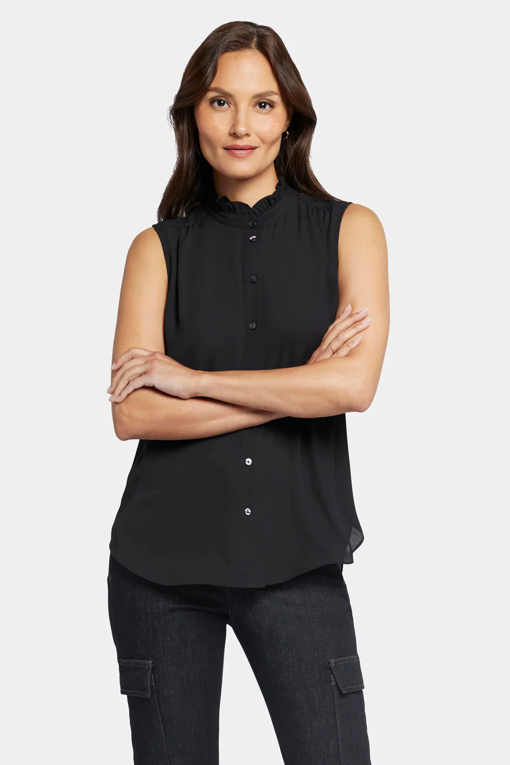Sleeveless Ruffle Neck Blouse - Black - Image 4