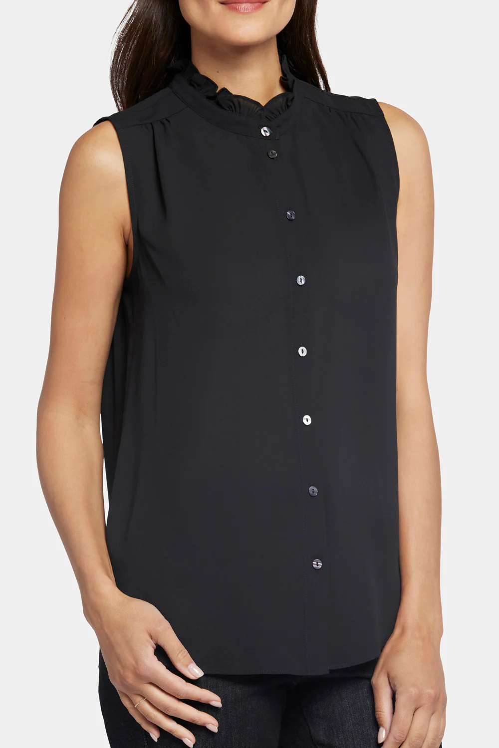 Sleeveless Ruffle Neck Blouse - Black - Image 6