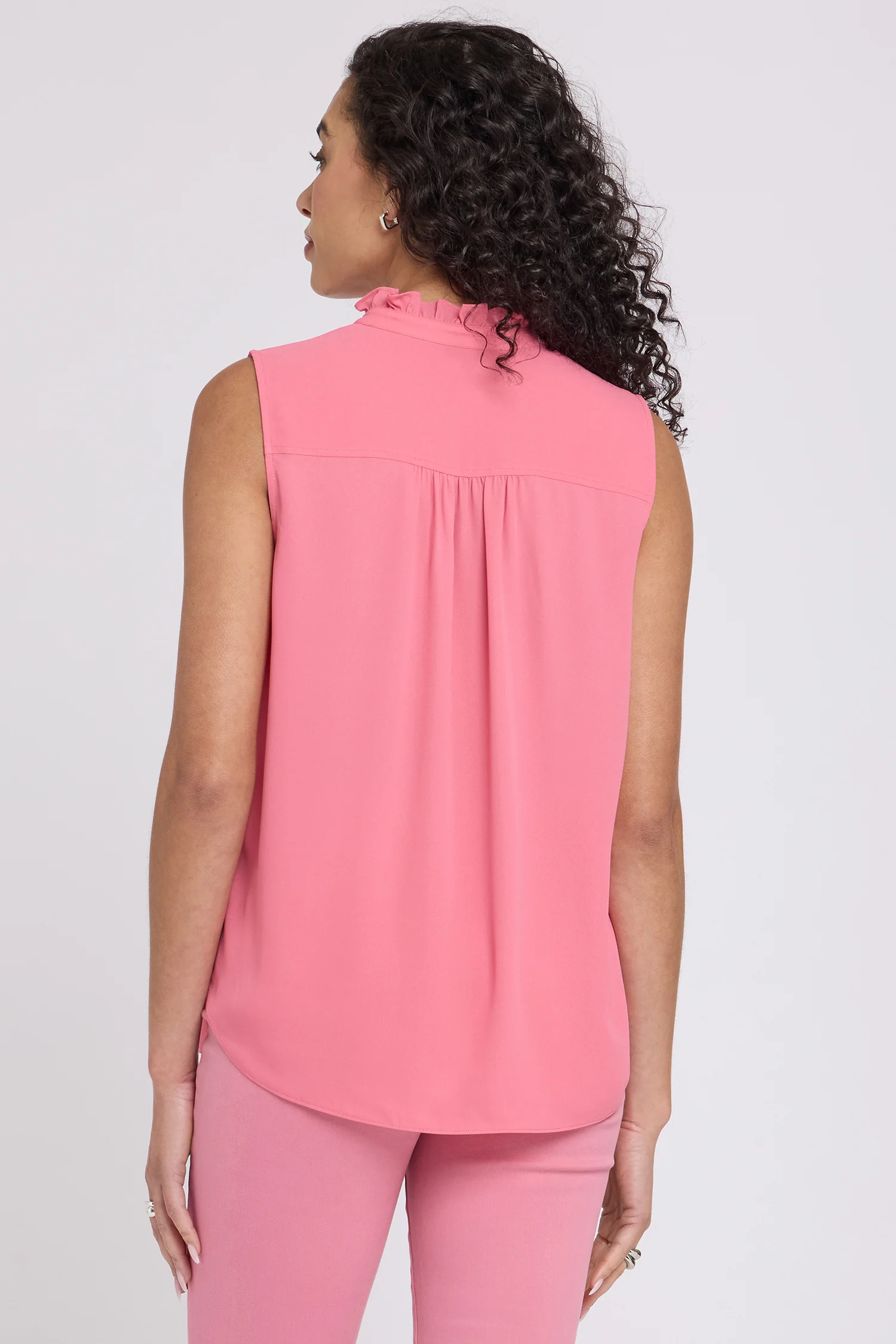 Sleeveless Ruffle Neck Blouse - Desert Rose - Image 3
