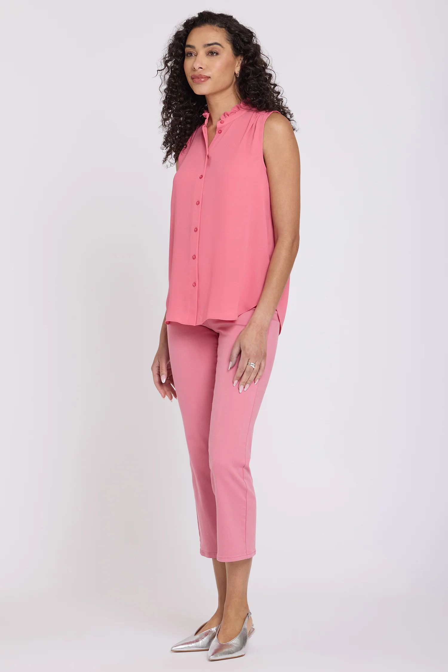 Sleeveless Ruffle Neck Blouse - Desert Rose - Image 4