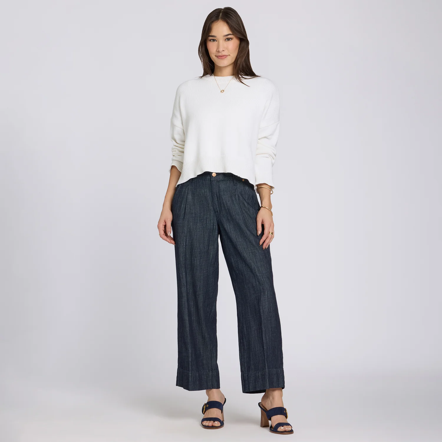 Teresa Wide Leg Ankle Jeans - Dark Indigo - Image 6