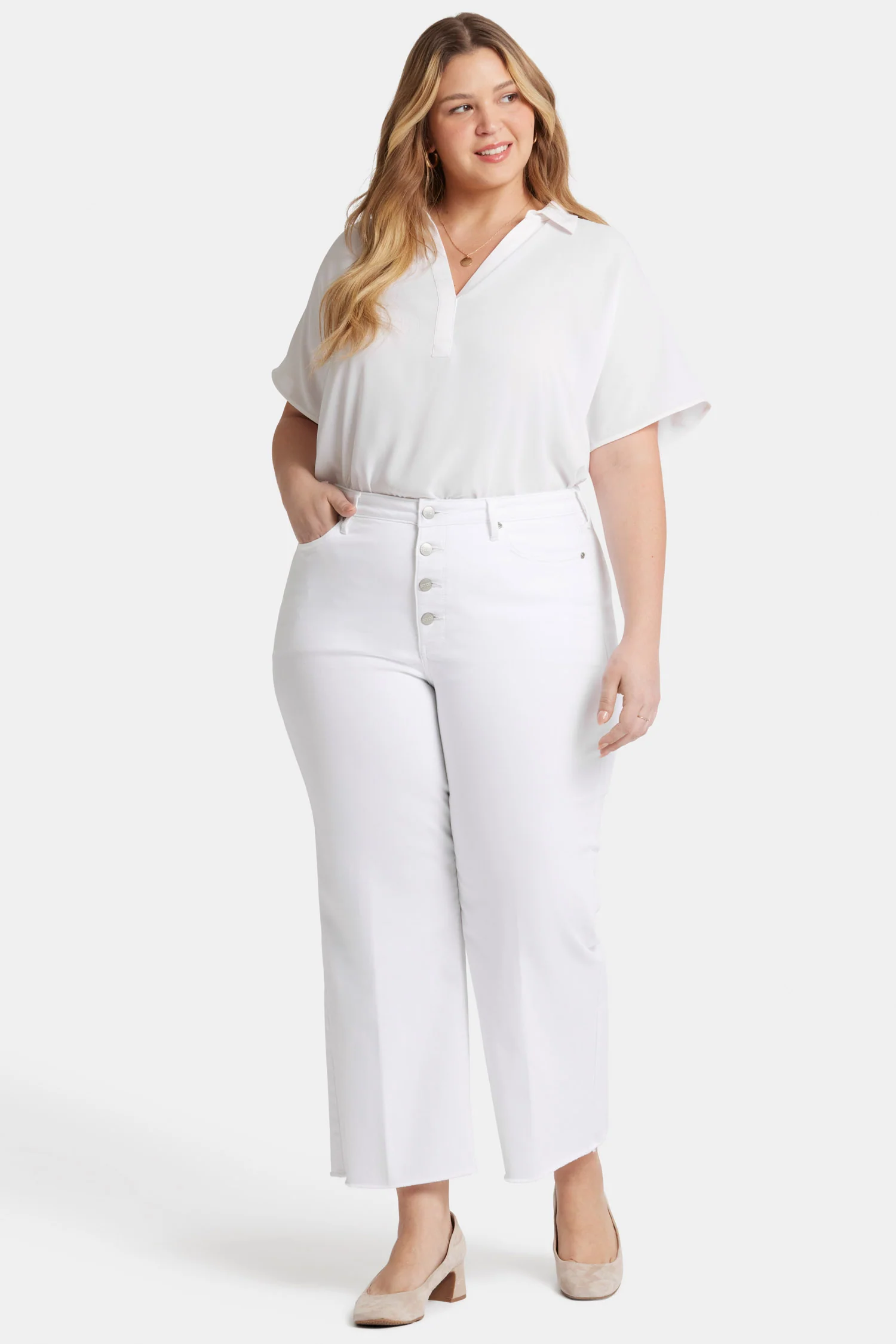 Teresa Wide Leg Ankle Jeans In Plus Size - Optic White - Image 4