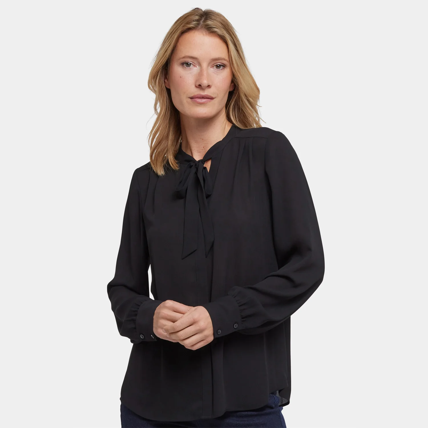 Tie-Neck Blouse - Black - Image 7