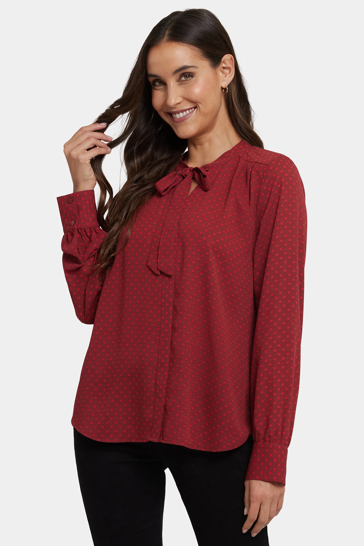 Tie-Neck Blouse - Claret Dots