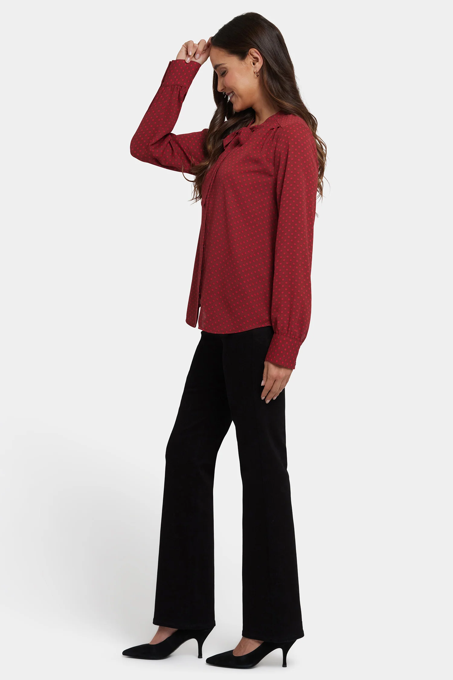 Tie-Neck Blouse - Claret Dots - Image 3