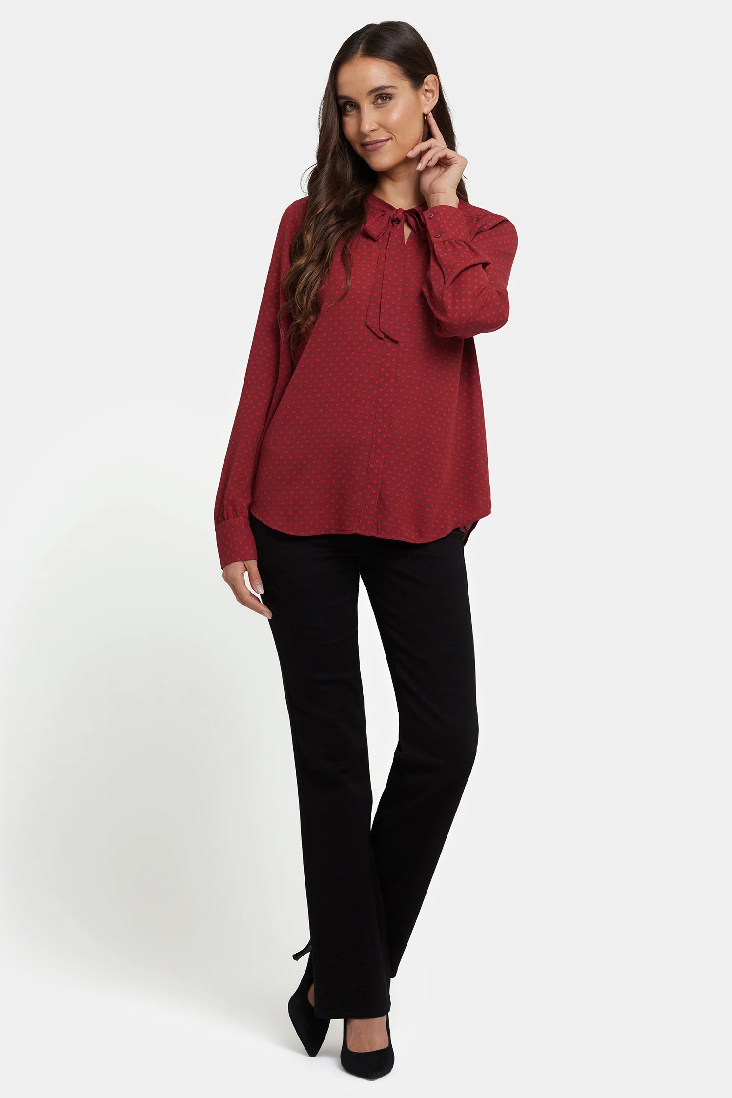 Tie-Neck Blouse - Claret Dots - Image 4