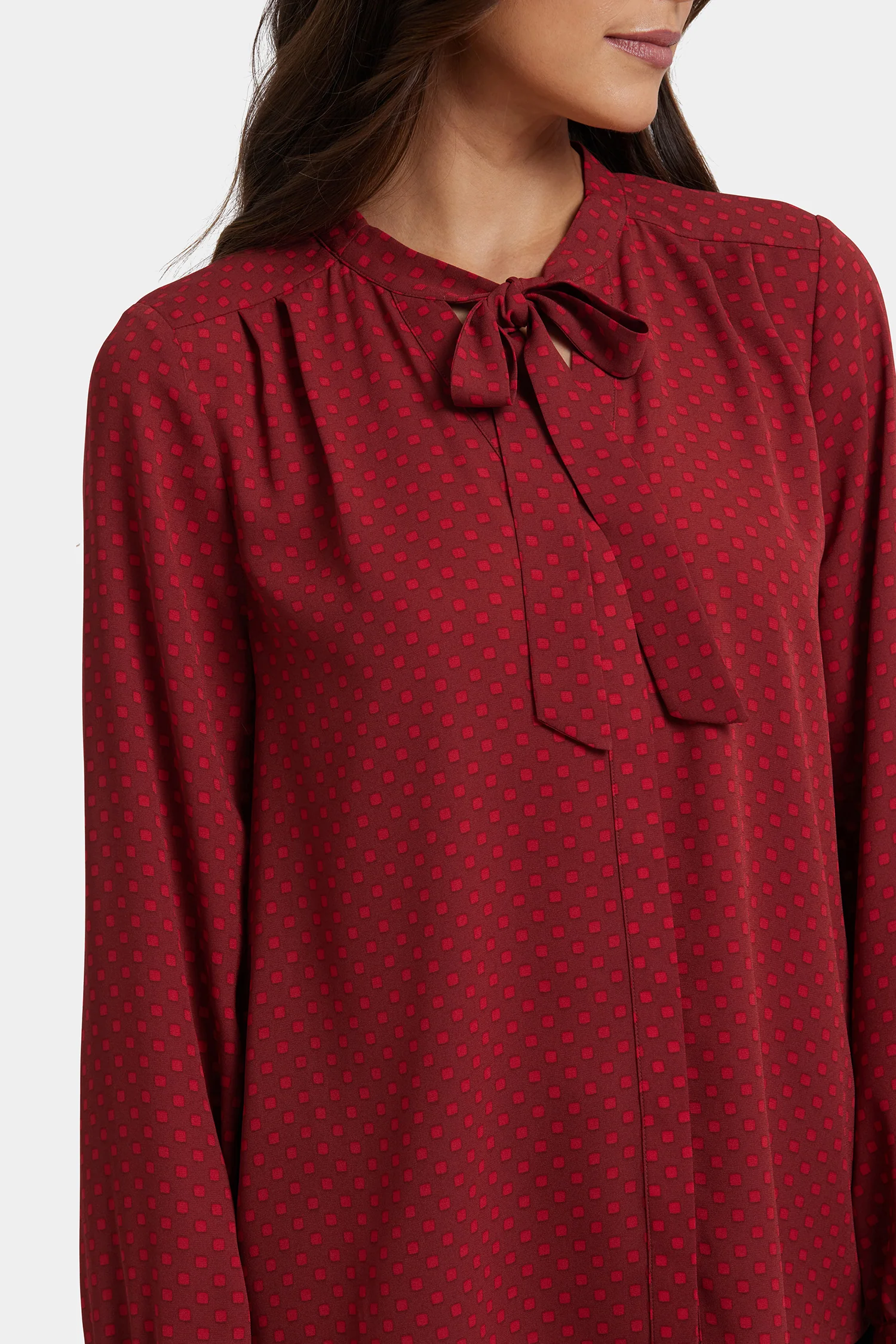 Tie-Neck Blouse - Claret Dots - Image 5