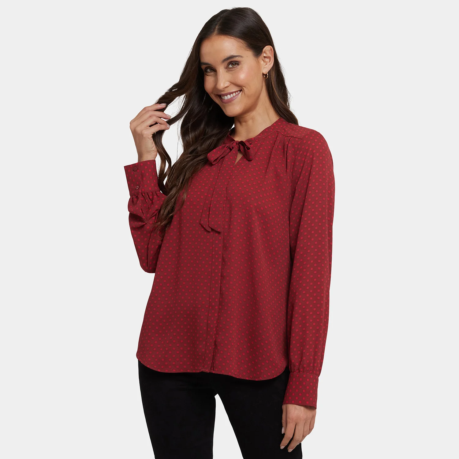 Tie-Neck Blouse - Claret Dots - Image 7