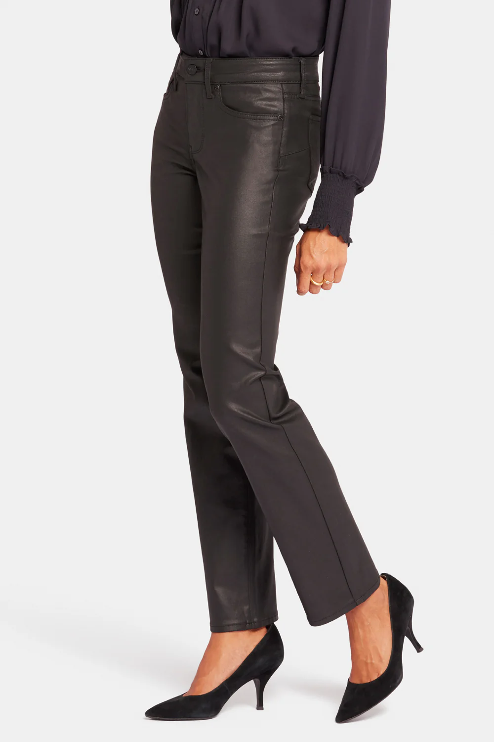 Uplift Coated Marilyn Straight Jeans - Black Coated - Image 3