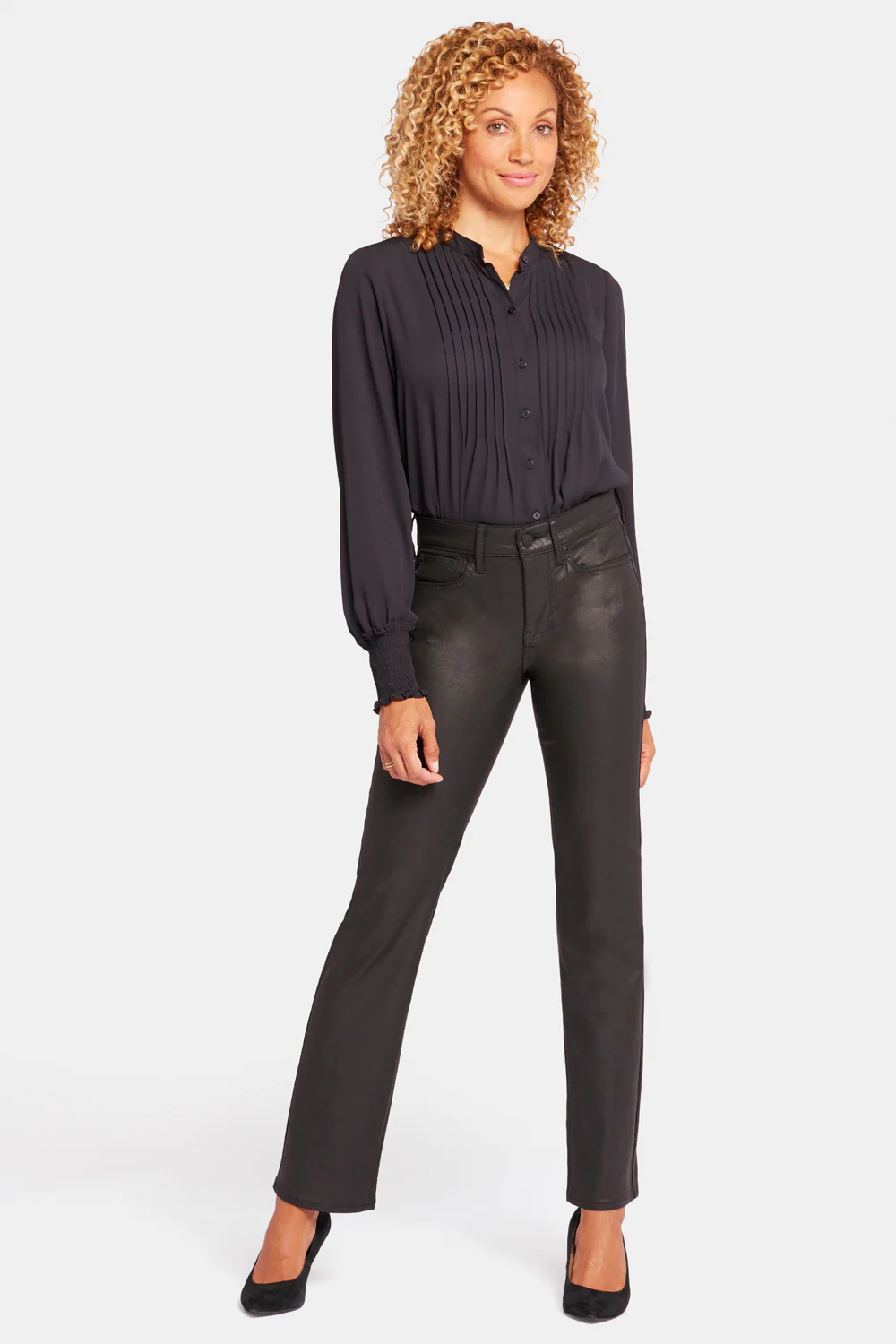 Uplift Coated Marilyn Straight Jeans - Black Coated - Image 4