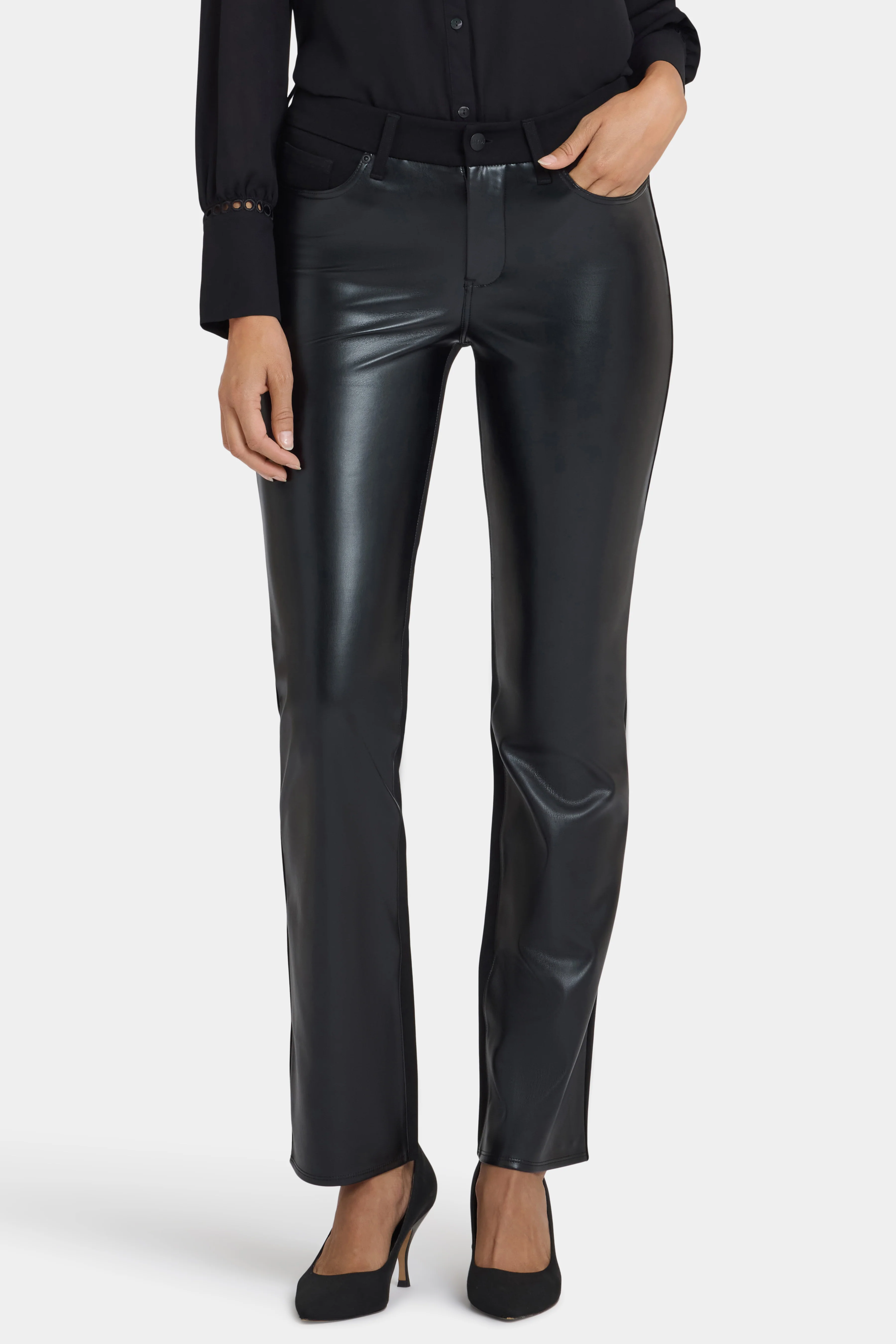 Vegan Leather And Ponte Marilyn Straight Pants - Black - Image 5