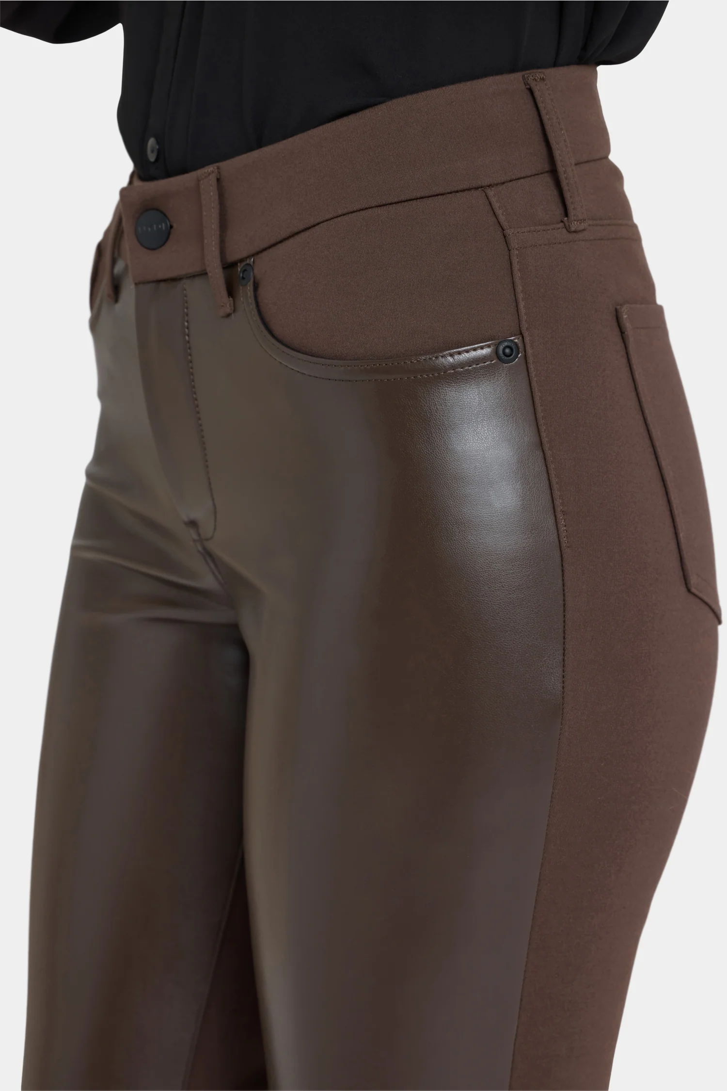 Vegan Leather And Ponte Marilyn Straight Pants - Coffee Bean - Image 5