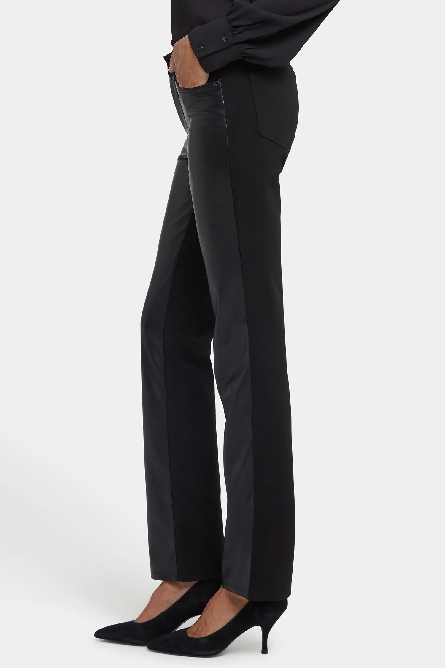 Vegan Stretch Leather Marilyn Straight Pants In Petite - Black - Image 3