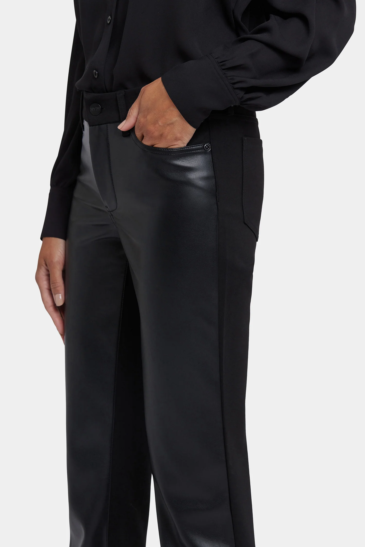 Vegan Stretch Leather Marilyn Straight Pants In Petite - Black - Image 5