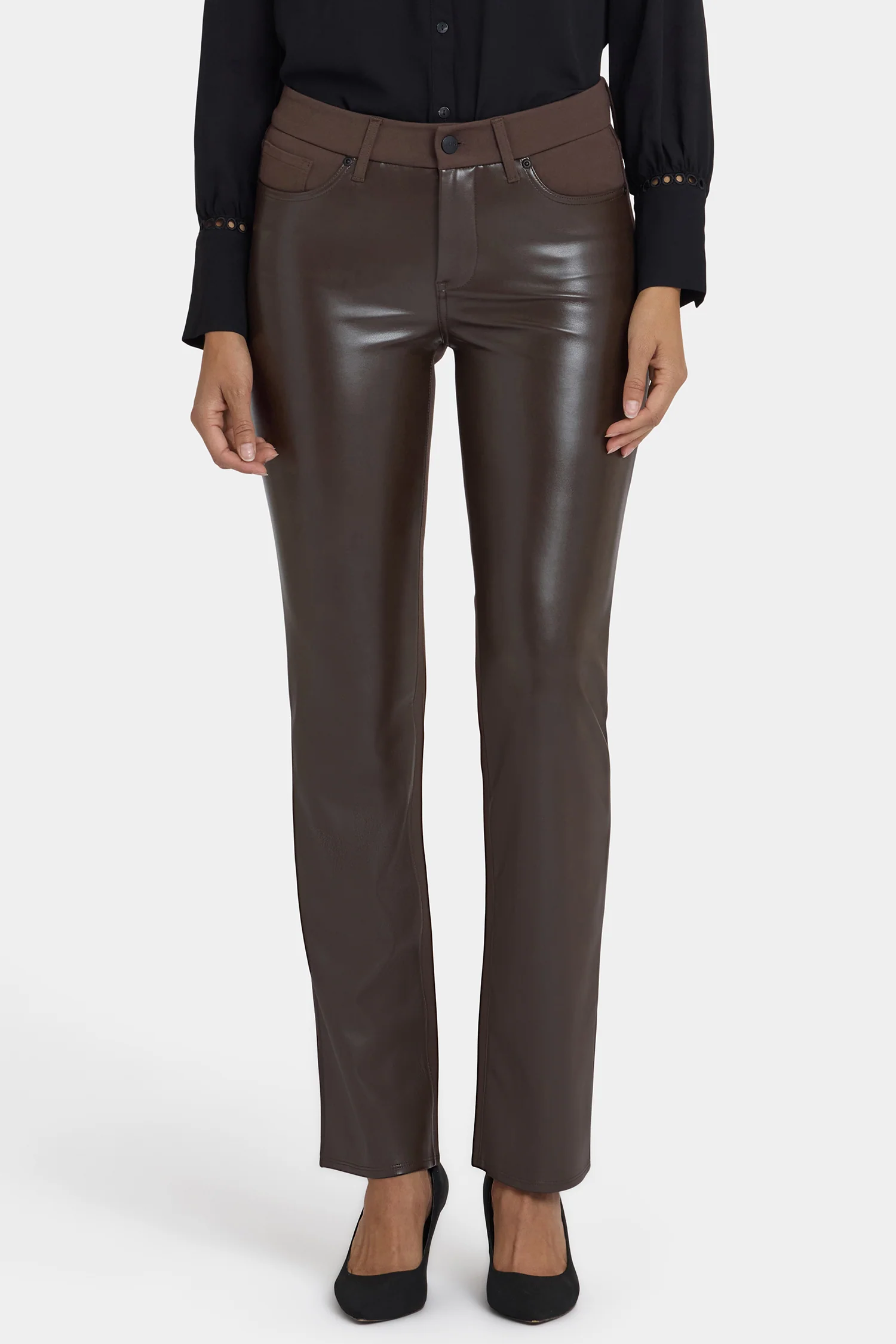Vegan Stretch Leather Marilyn Straight Pants In Petite - Coffee Bean - Image 4