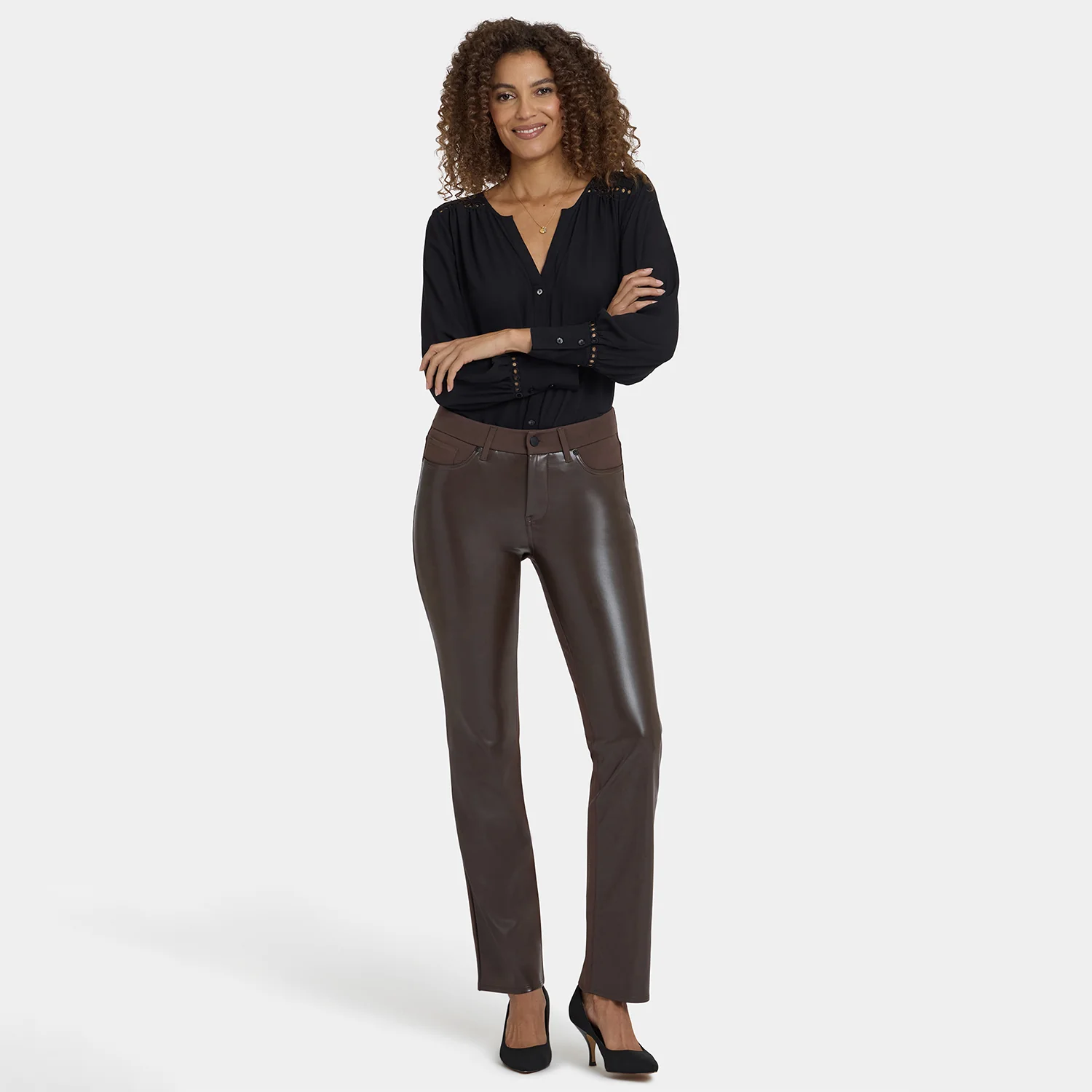 Vegan Stretch Leather Marilyn Straight Pants In Petite - Coffee Bean - Image 6