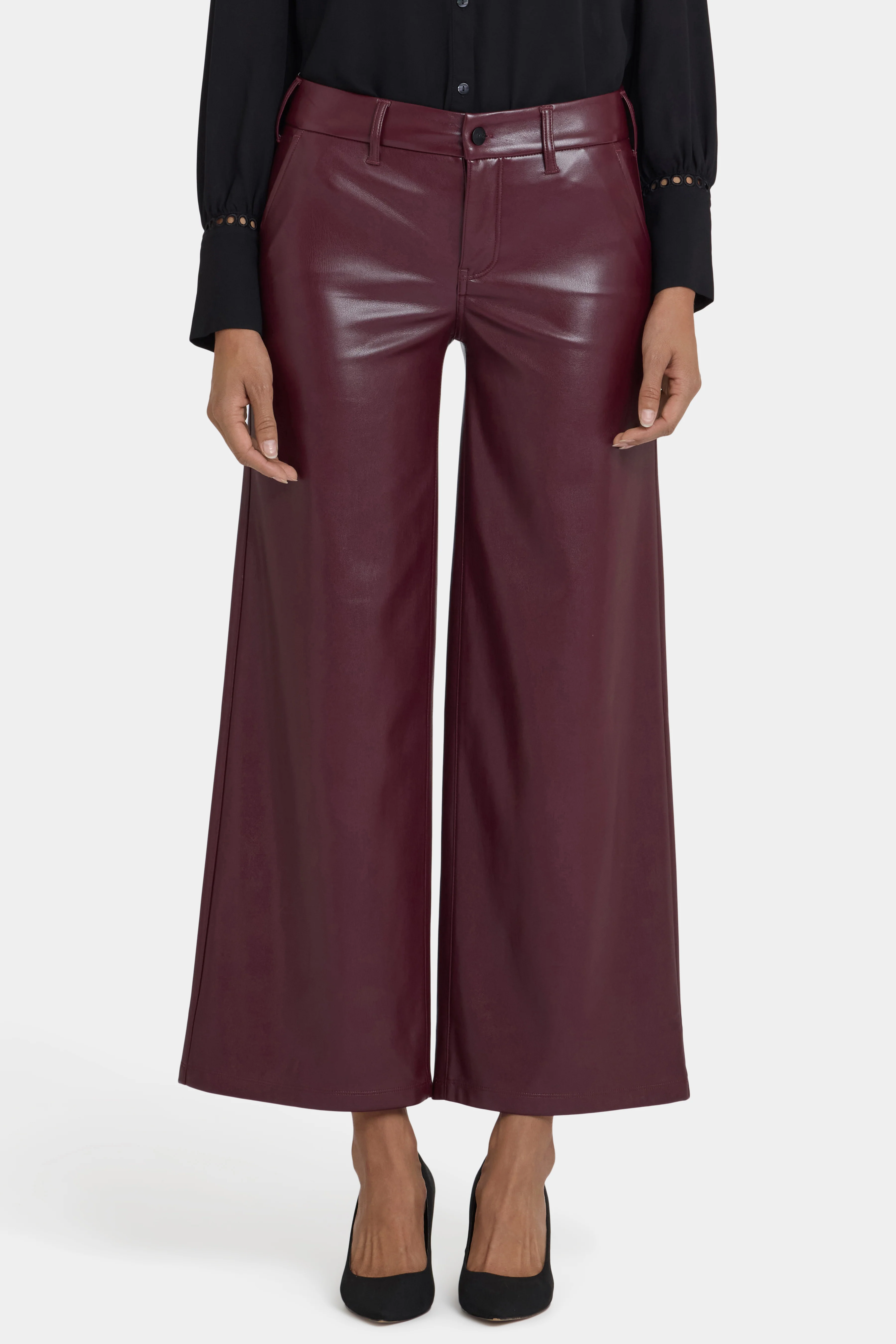 Vegan Stretch Leather Wide Leg Trouser Pants - Tavern - Image 4