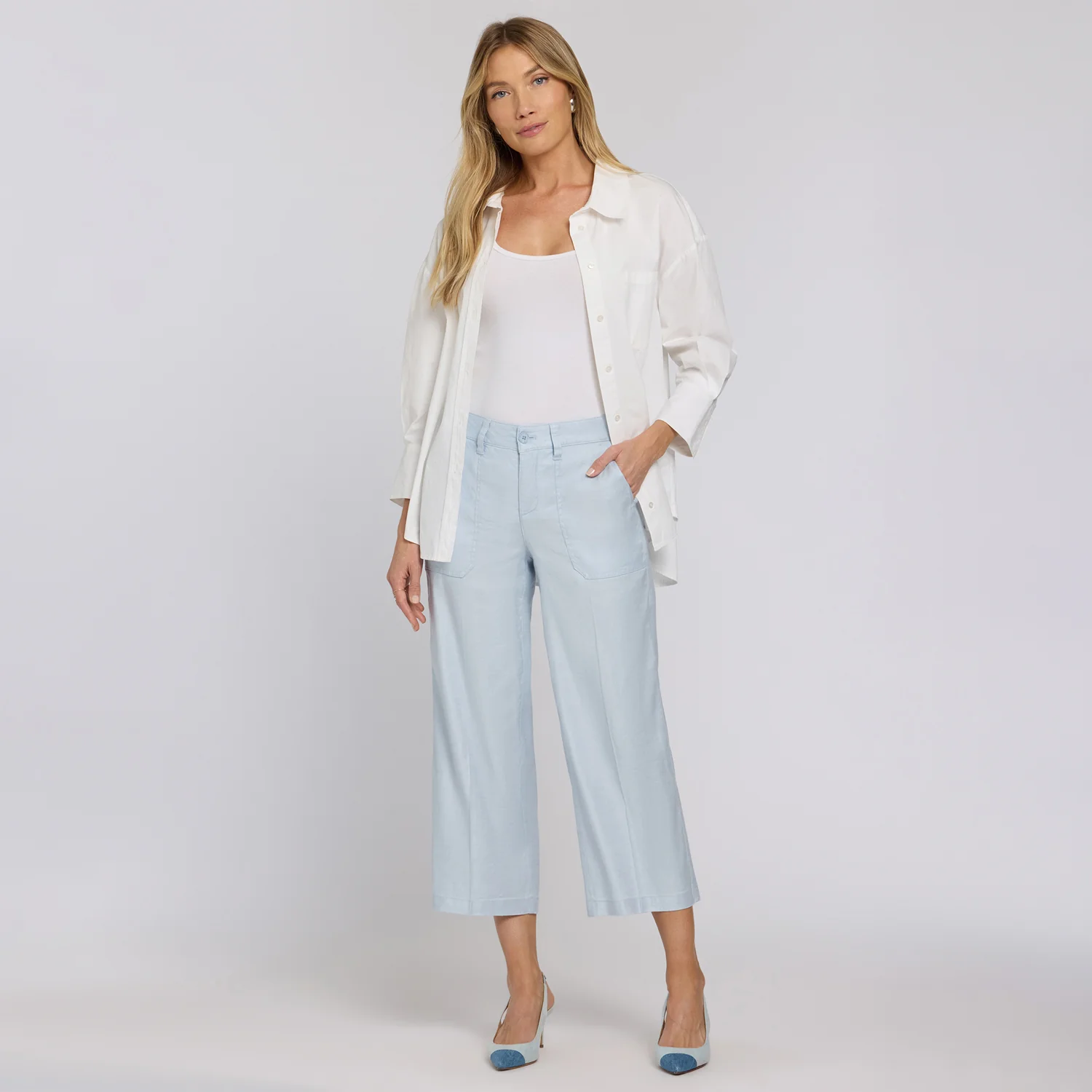 Wide Leg Cargo Capri Pants - Blue Clover - Image 6
