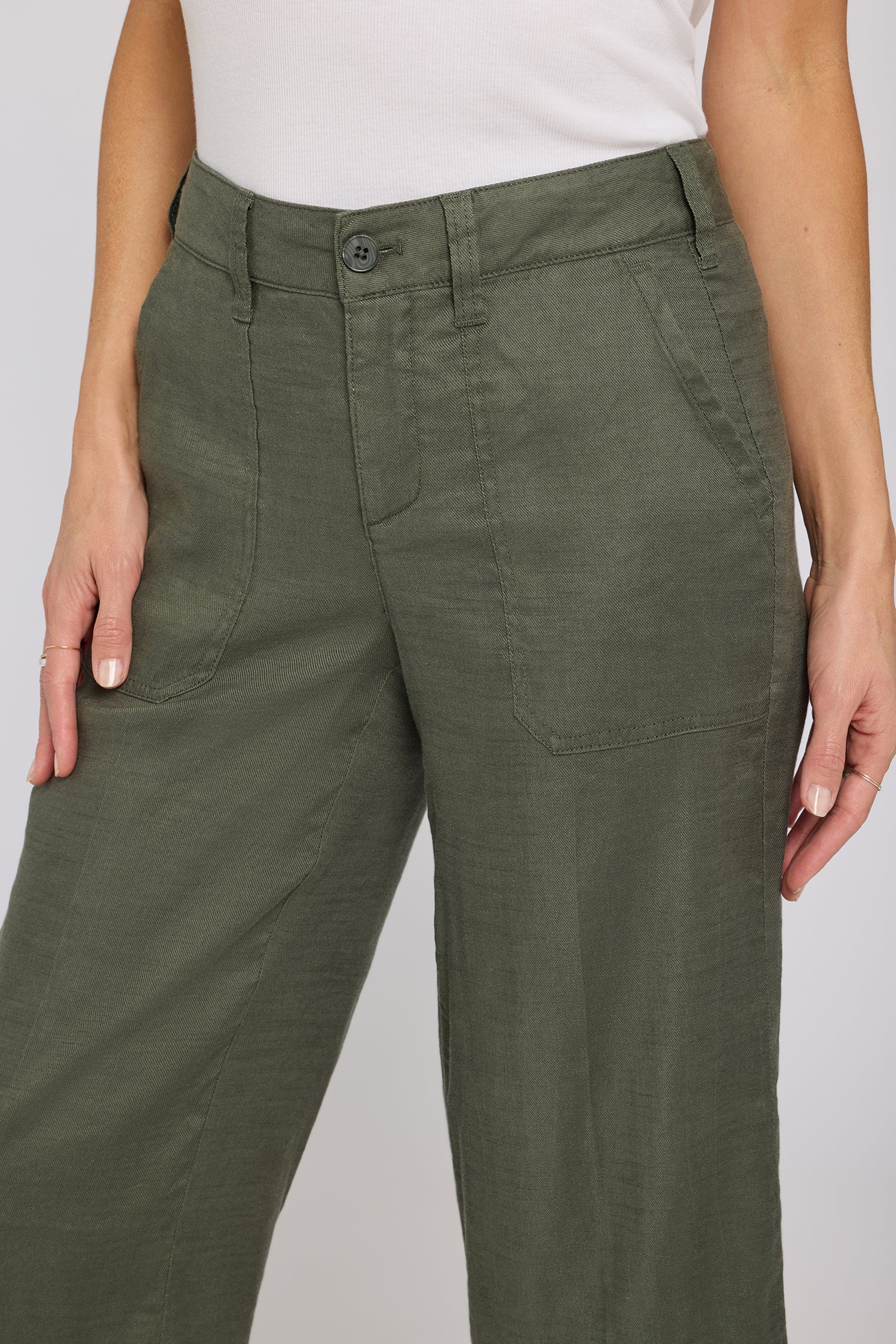 Wide Leg Cargo Capri Pants - Desert Green - Image 2