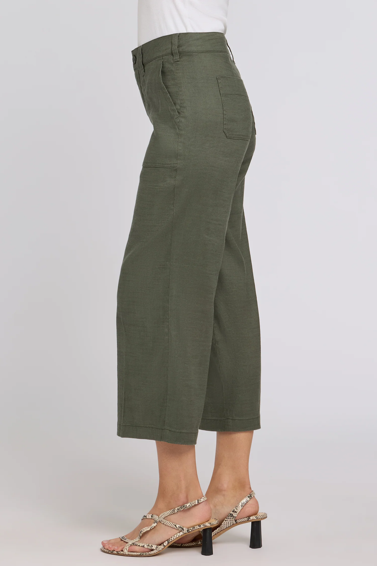 Wide Leg Cargo Capri Pants - Desert Green - Image 4