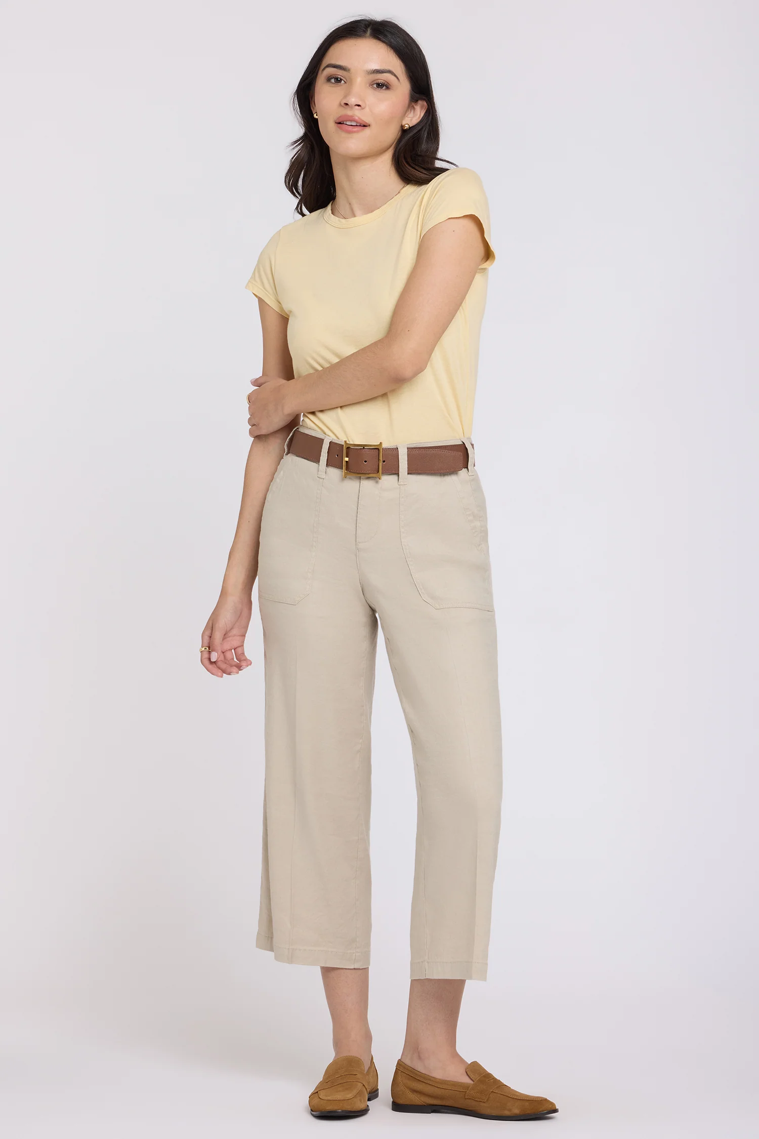 Wide Leg Cargo Capri Pants - Feather