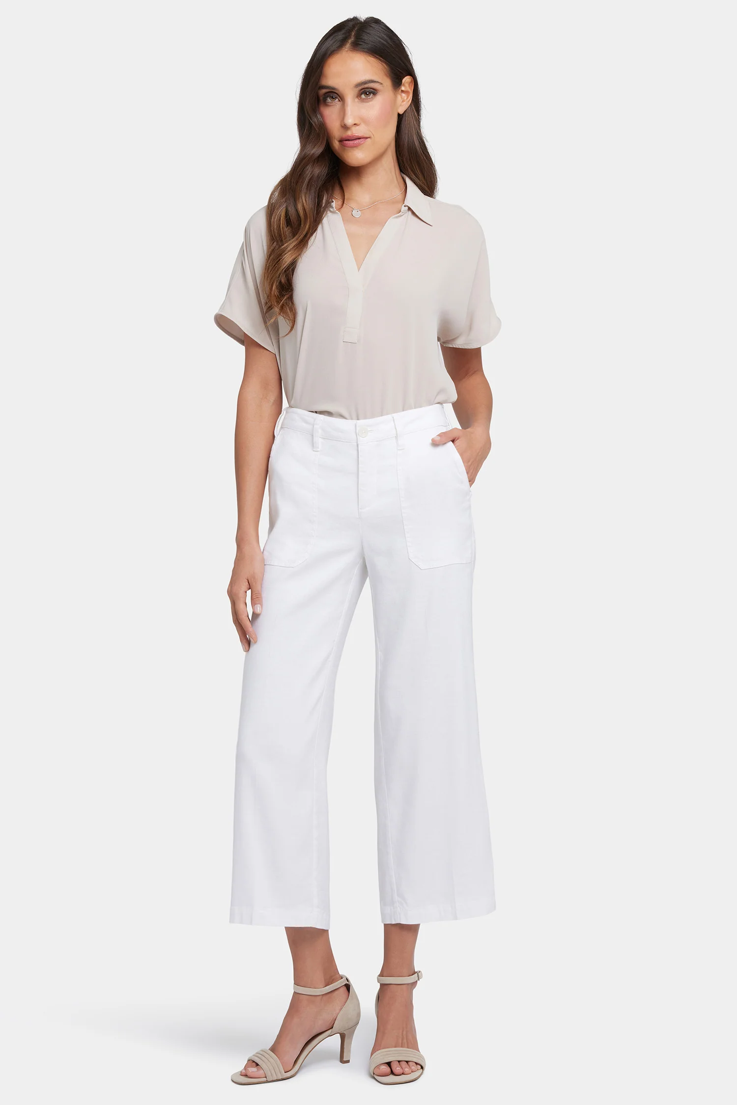 Wide Leg Cargo Capri Pants In Petite - Optic White - Image 4