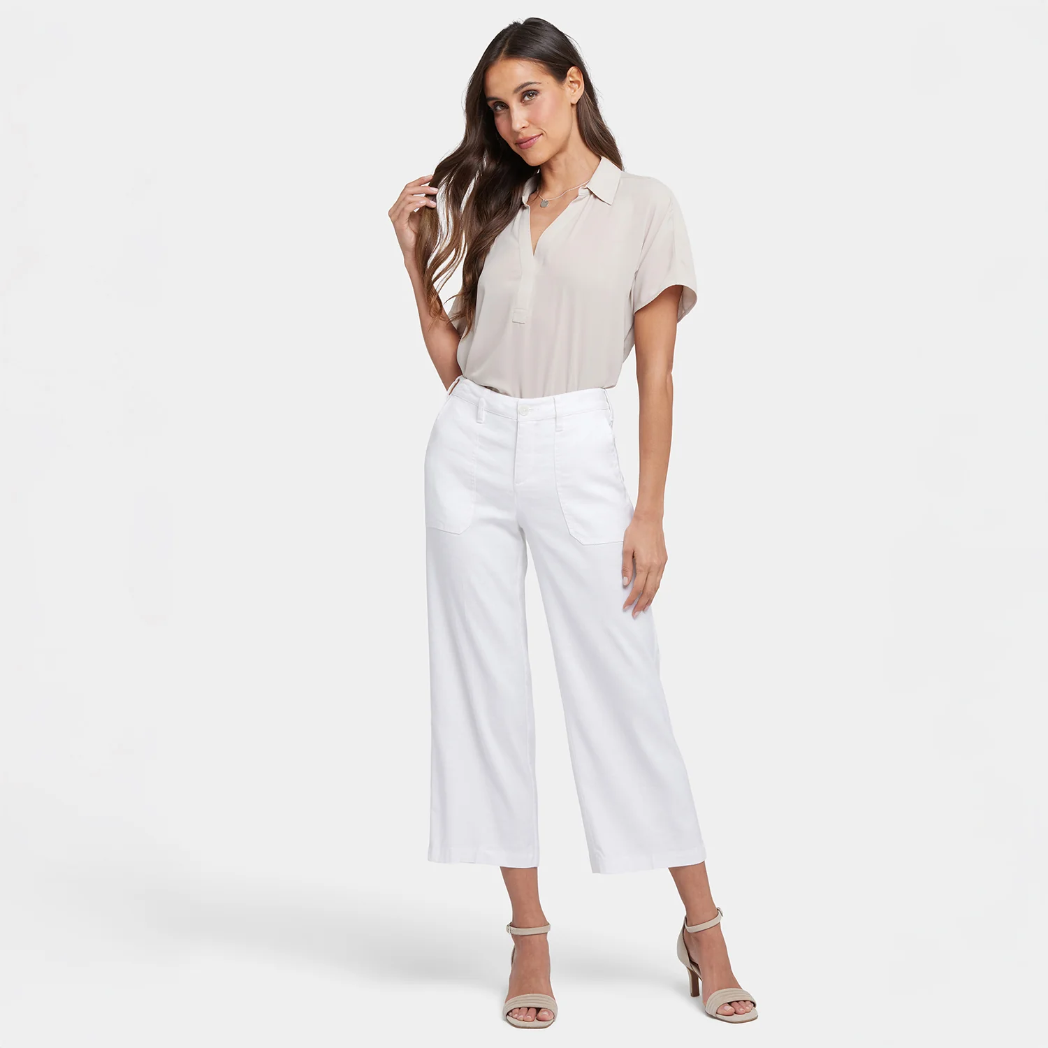 Wide Leg Cargo Capri Pants In Petite - Optic White - Image 7