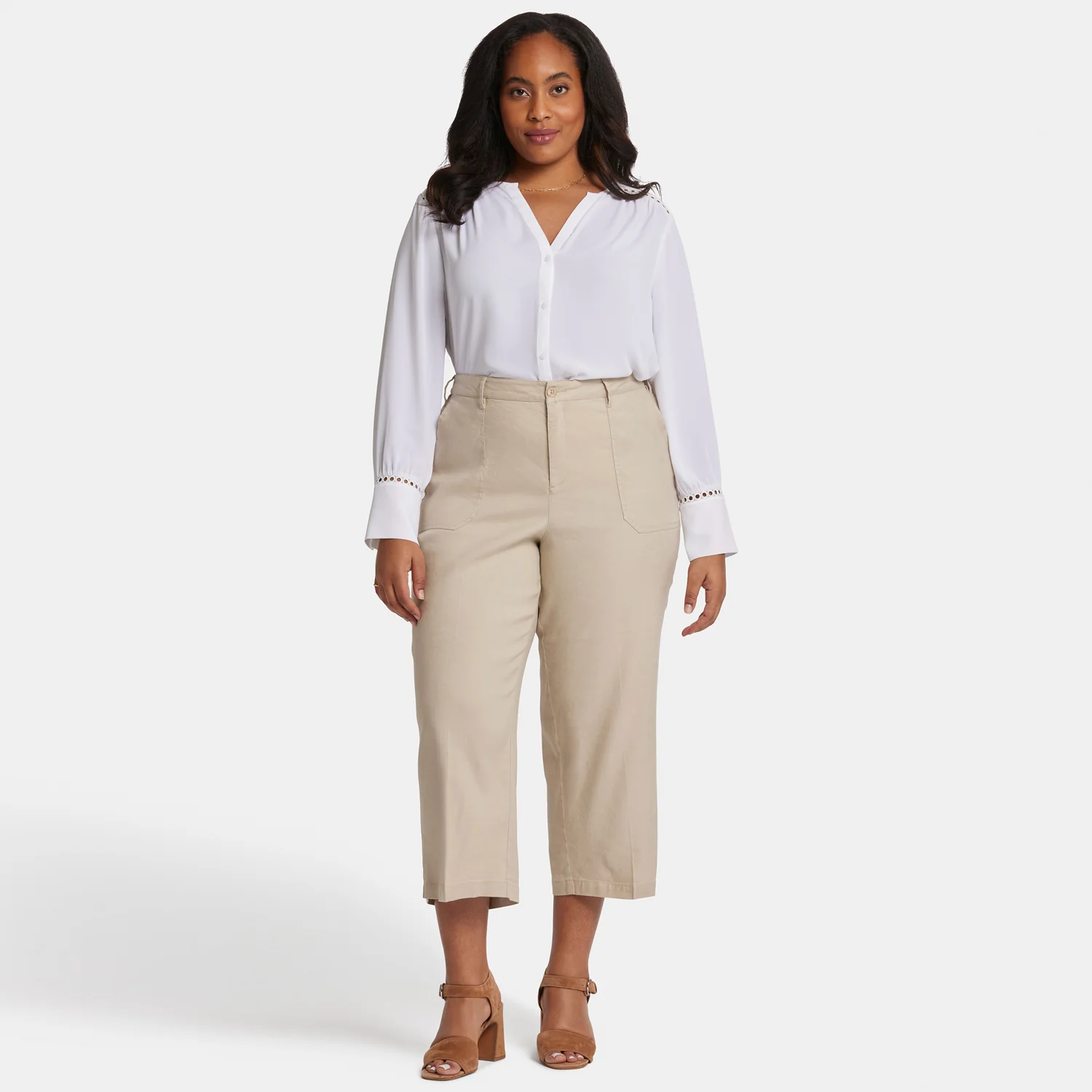 Wide Leg Cargo Capri Pants In Plus Size - Feather - Image 7