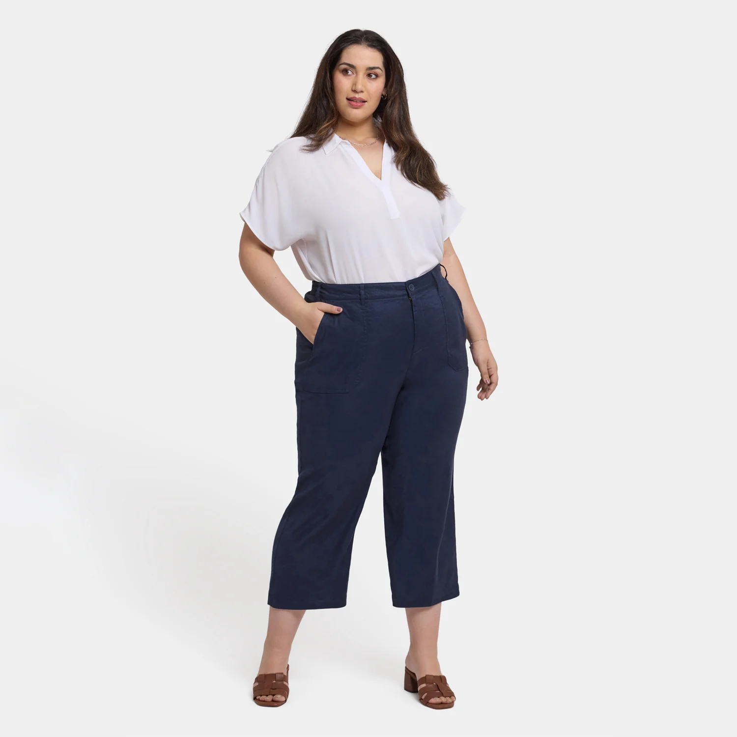Wide Leg Cargo Capri Pants In Plus Size - Oxford Navy - Image 6
