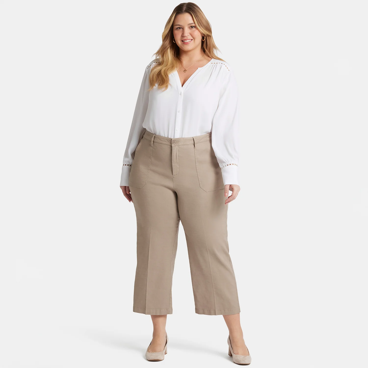 Wide Leg Cargo Capri Pants In Plus Size - Saddlewood - Image 7